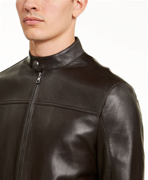 macys mens michael kors leather racer|Michael Kors Men's Leather Racer Jacket .